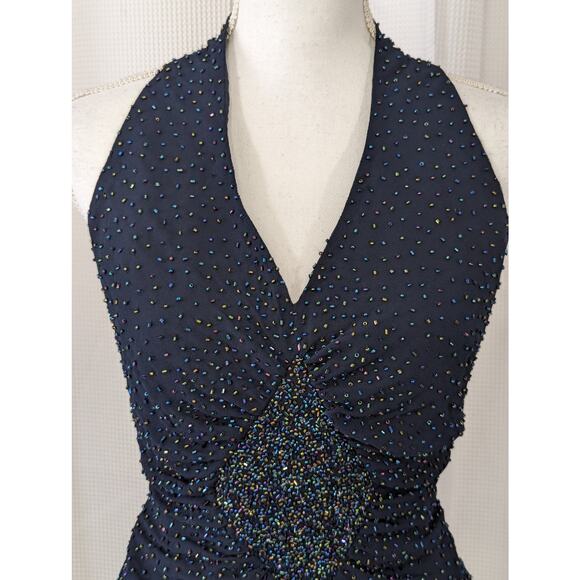 NWOT! JKARA! NAVY BLUE ELABORATELY BEADED, CHIFFON FULL LENGTH GOWN, DRESS! SZ 6 - Picture 3 of 10